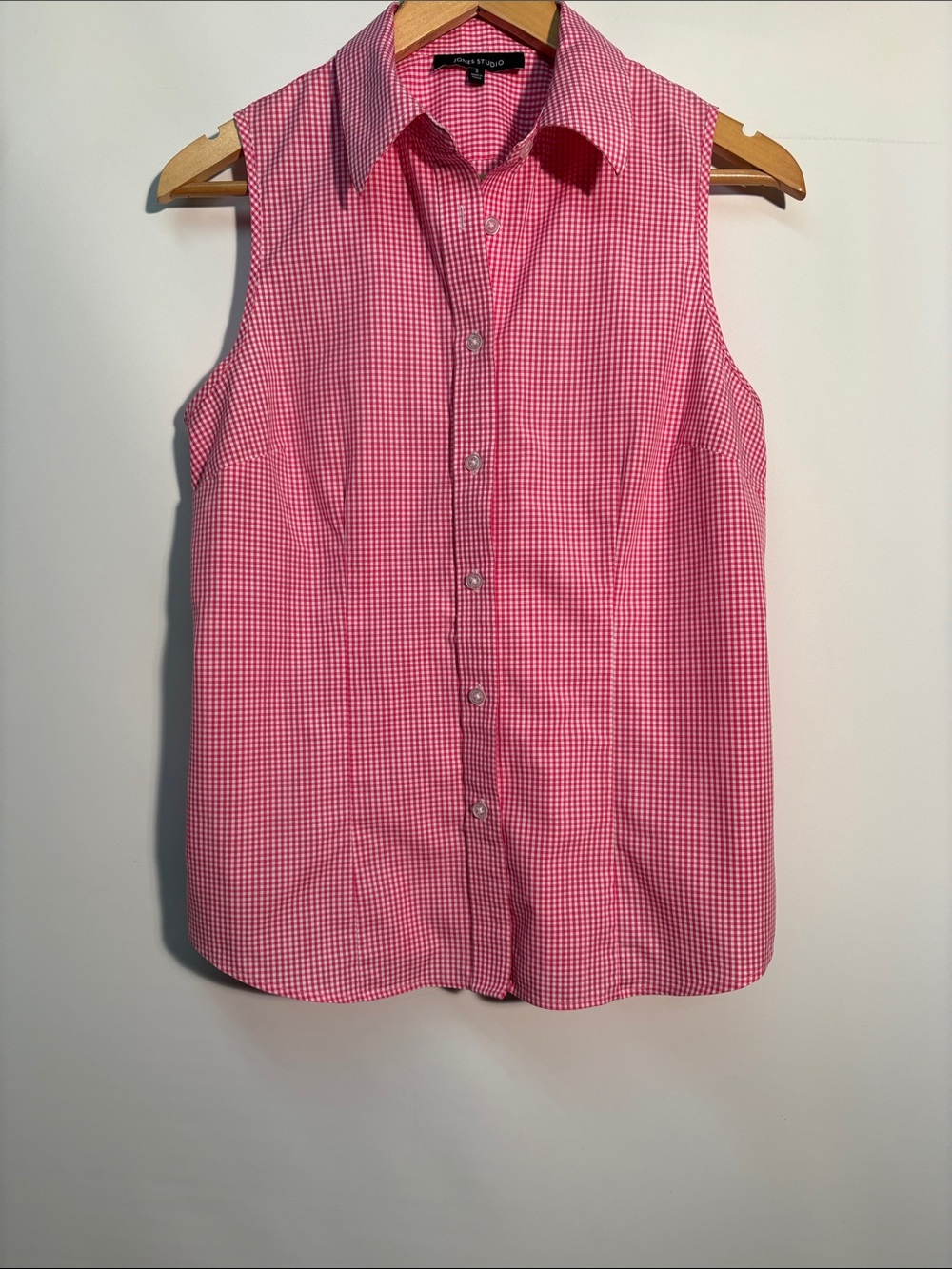 Jones Studio Sleeveless Pink Gingham Button-Down Shirt